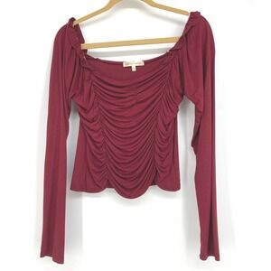 See the Shades Red Ruched Long Sleeve Top XL‎ Square Neck Blouse